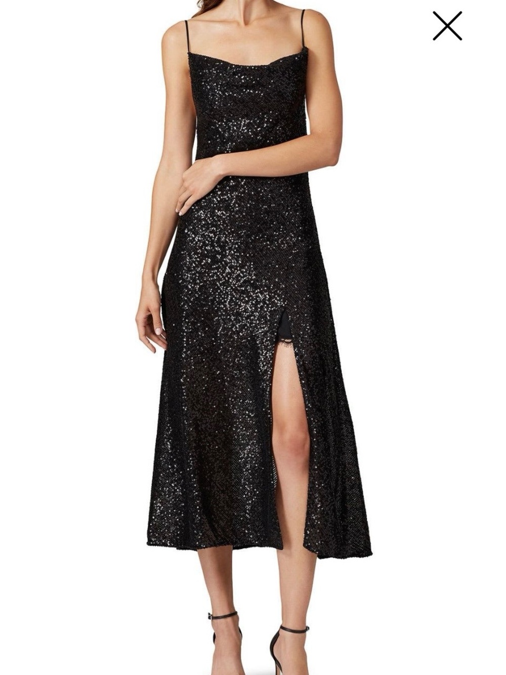 Jonathan Simkhai Black Sequin Slip Midi Dress with Side Slit